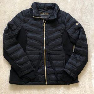 Michael Kors Women’s Large Black and Gold Puffer Jacket with Drawstring Waist